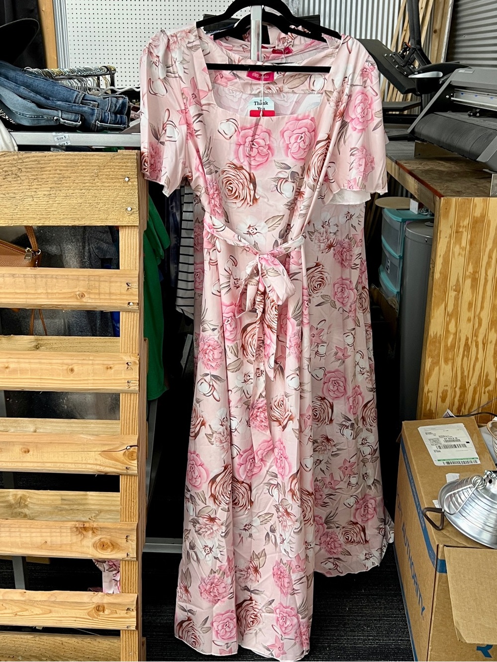 Floral Blush Pink Tie-Waist Maxi Dress by Thalia